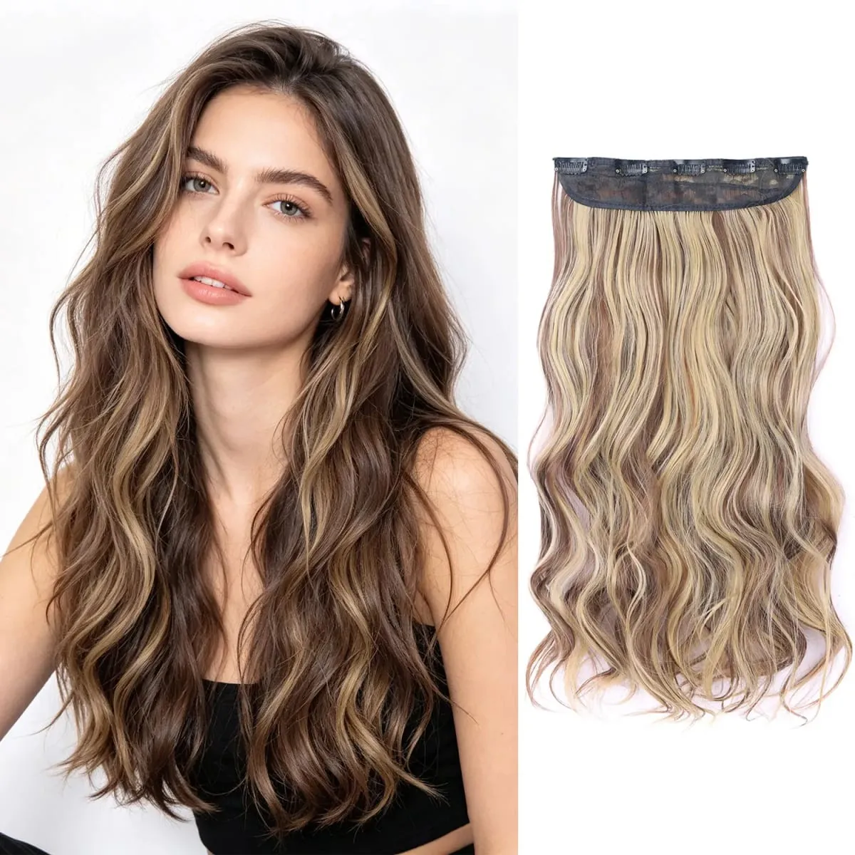 Synthetic clip in hair extensions 5 clips in one piece high temperature fiber wavy hairpieces for women daily party holiday — image 11