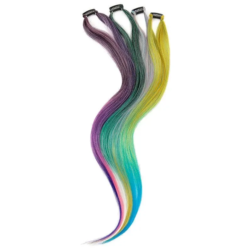 2PCS 60cm Synthetic Long Straight Hair Clips Rainbow Hair Extension Colored Red Green Blue Hairpiece for Women