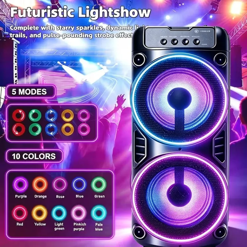 Professional Large Bluetooth Speaker Portable Design Featuring JBL Subwoofer Party Box LED Lights Compatible with BT/USB/TF/AUX/FM/TWS/MIC/EQ Functions Professional Karaoke. Ideal Gift for Birthdays Christmas and New Year