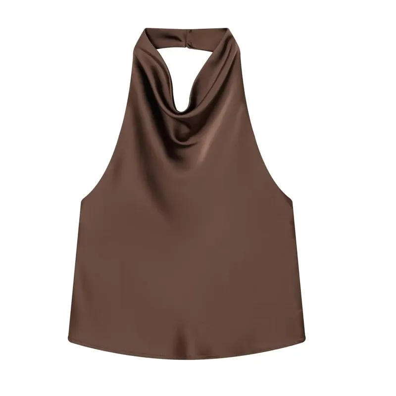 Women's Tanks Halter Top Women Sleeveless Green Crop Tops Summer Satin Party Evening Top Backless Sexy White Black Top — image 10