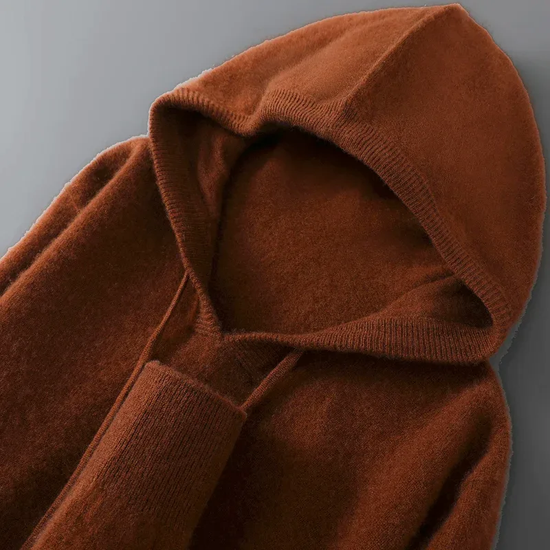 DjzDsm Autumn Winter Men's Sweater 100% Merino Wool Thick Hooded Pullover Soft Knitwear Casual Comfort Wool Clothing Tops — image 14