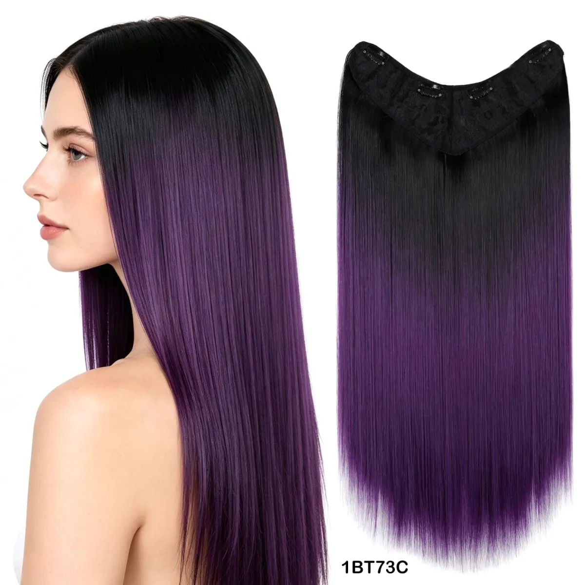Clip In Hair Extension V Shape One Piece Straight Hair Whit 4 Clips Ombre Synthetic Hair Pieces For Women