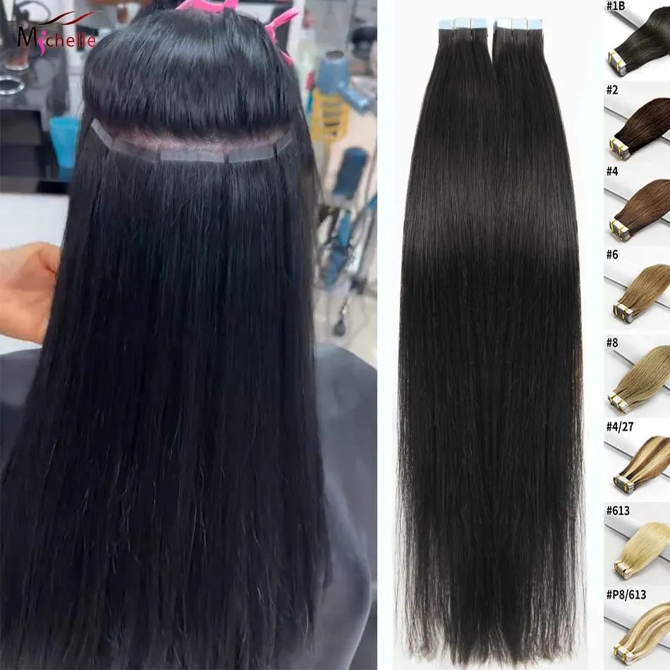 Tape in Hair Extensions Straight Human Hair Remy Tape in Human Hair Extension Natural Color Seamless Silky Straight Skin Tape In — image 2