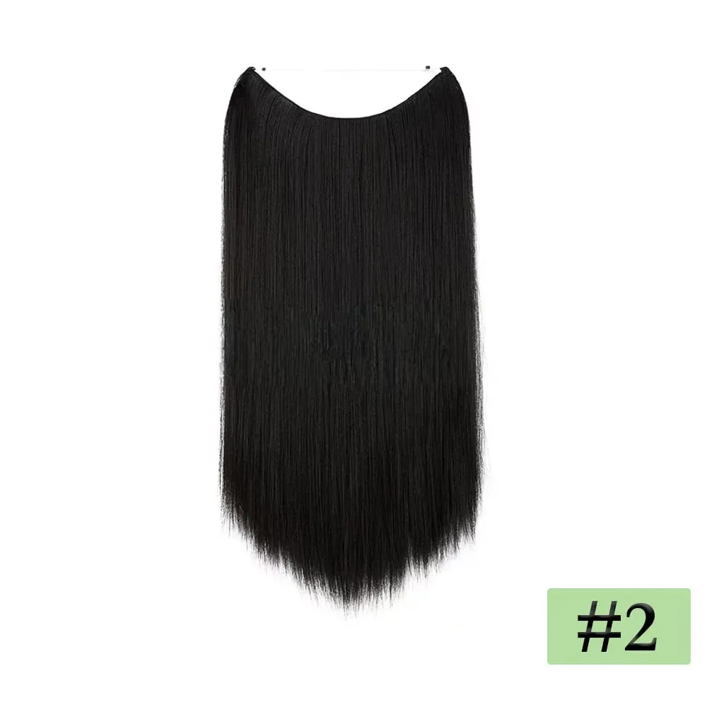 22" Long Straight Invisible Halo Hair Extensions 120g/pc 27-613 Blonde Synthetic Fish Hair Pieces Ombre Brown Wire Clip In Hair — image 9