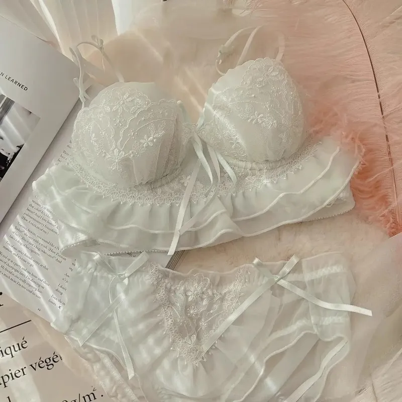 Japanese Lolita Lace Bra Set Half Cup Sweet Sexy Lingerie Women Small Breast Push Up Supportive Pure Feminine Girl Charm S-xl — image 12