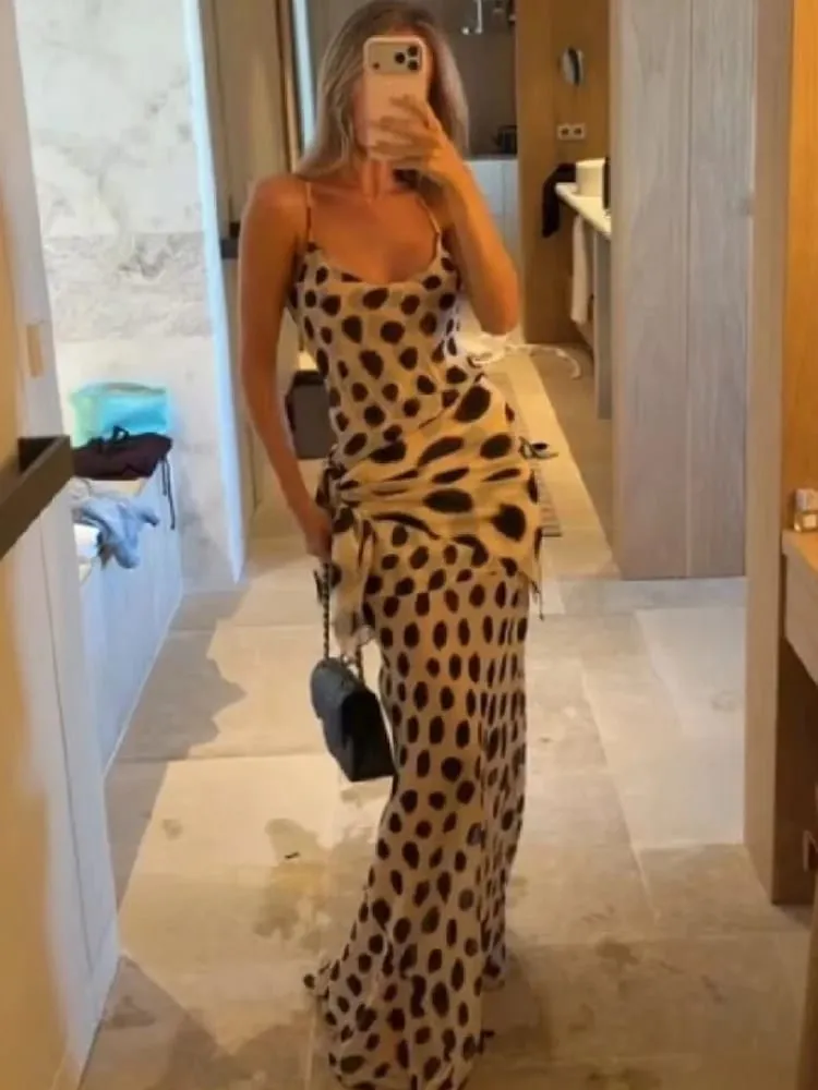 Trendy Slip Dress Animal Print V-neck Ruched Drawstring Sexy Maxi Women Dresses Beach Vacation Stylish Retro Summer Party Outfit — image 2