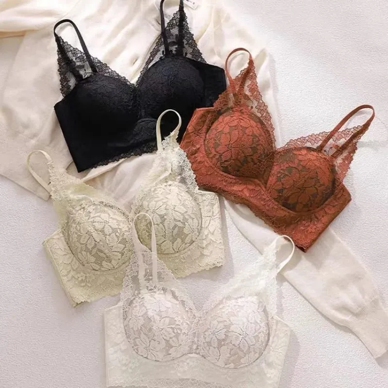 French-style exquisite lace autumn and winter lingerie for women with small busts push-up no underwire anti-sagging seamless — image 3
