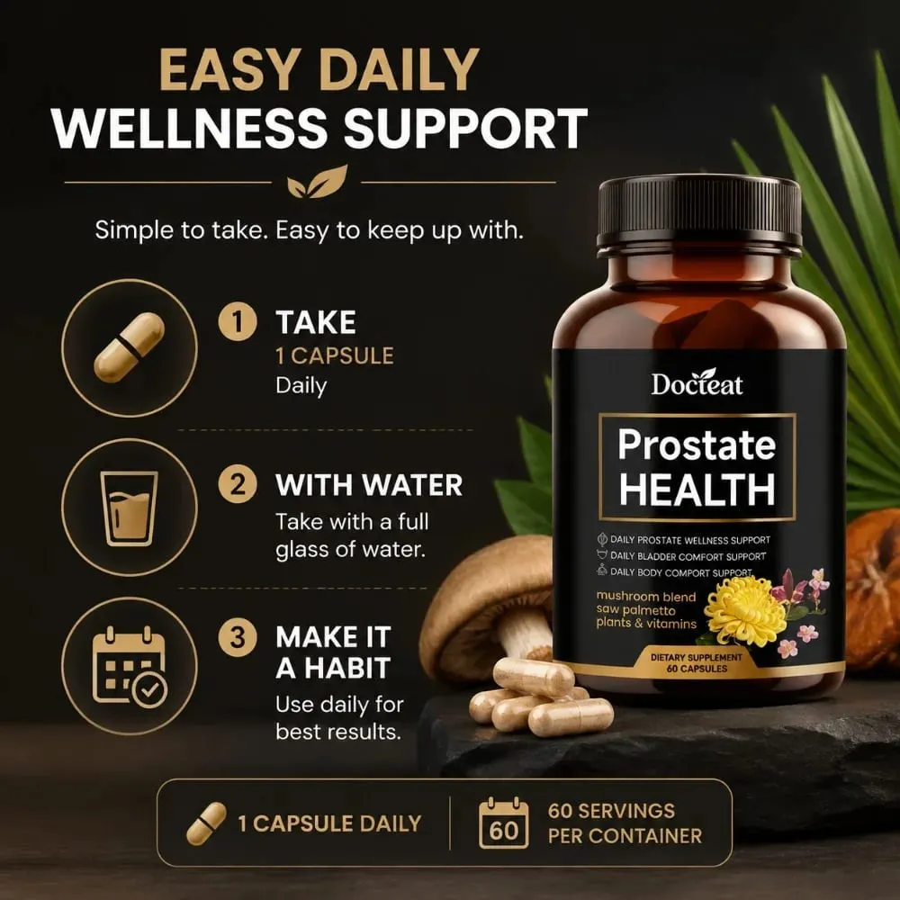 Prostate Health Capsules for Men Saw Palmetto Pumpkin Seed & Lycopene with Zinc for Urinary Flow & Bladder Comfort 60 Count — image 5
