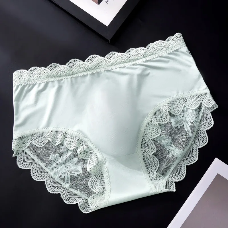 Men Sexy Luxury Ice Silk Briefs Scalloped Floral Lace Splicing 3D Contour Pouch Ultra Thin High Elastic Nightwear Underwear