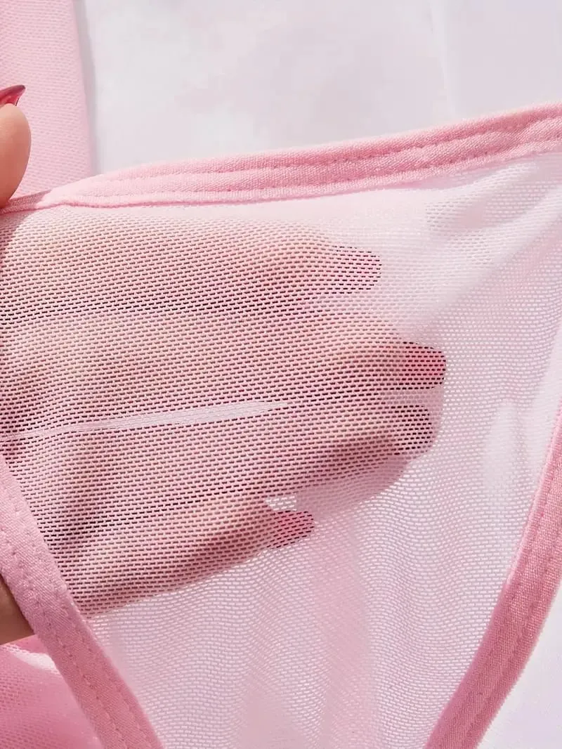 Pink Cute G-strings Lingerie Set Erotic Night Dress Sexi Lenceria Suspenders Ultra-thin Underwear Women Hot Semi-Sheer Nightgown — image 3