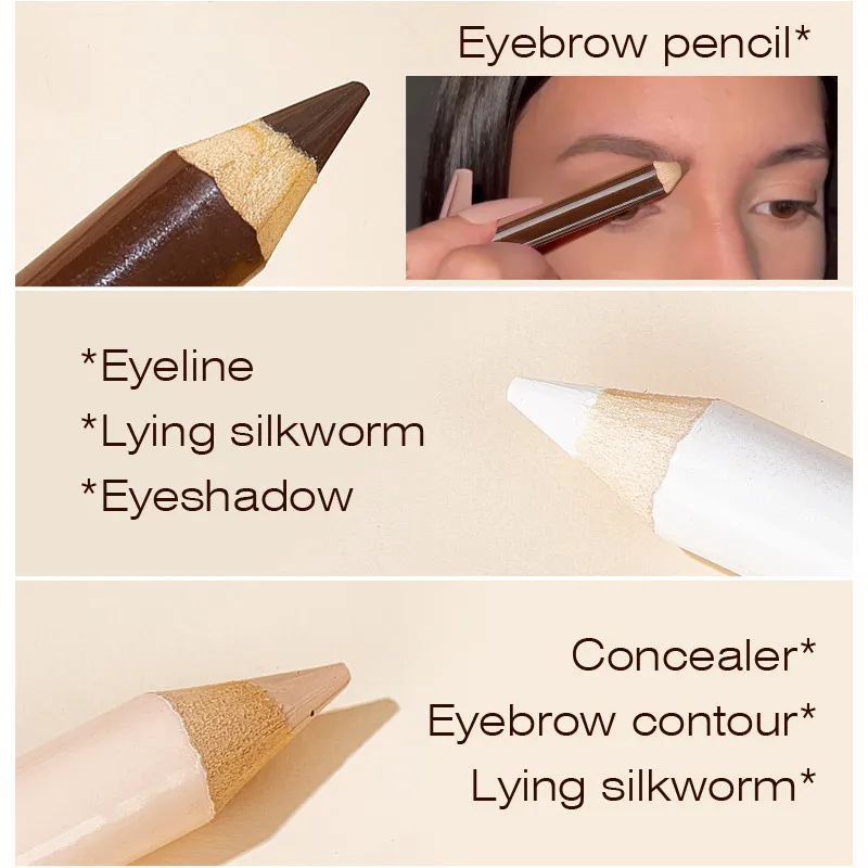 3PCS Wooden Eye Shadow Liner Contour Concealer Pencil Set - White Eyeshadow Eyebrow Contour Concealer Waterproof Makeup Kit — image 3