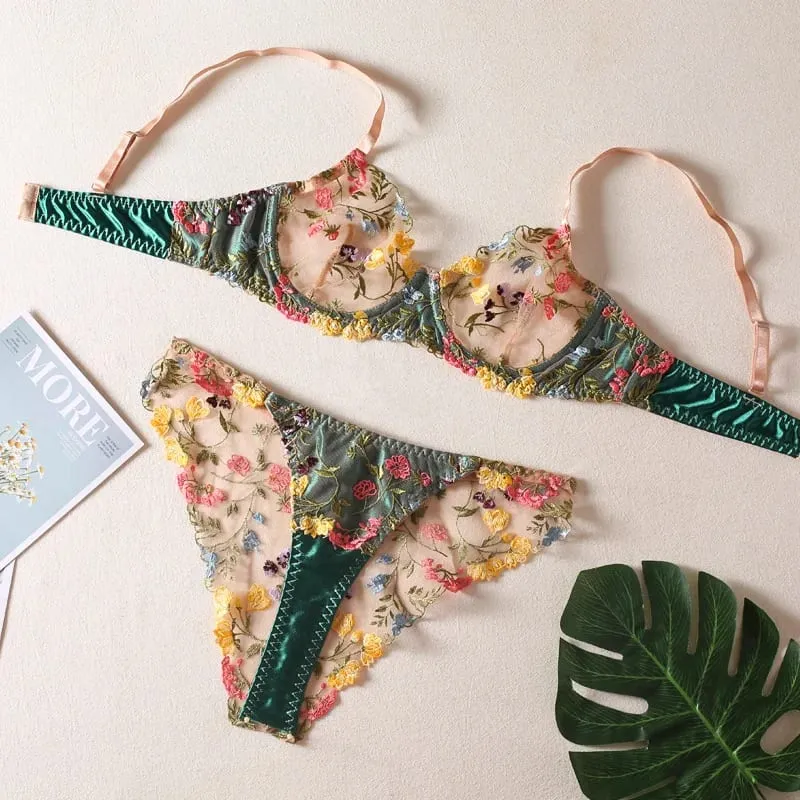 Sexy Fun Lingerie Set Bra Pants Women's Underwear Fixed Strap Bralette Ultra Thin Cup Summer Collection