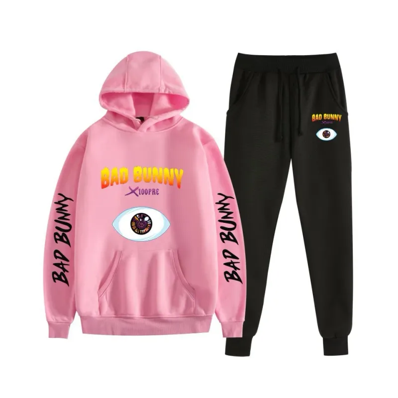 Harajuku Comfortable bad bunny Print Sweatshirt Sweatpants Suit Women's Hoodies+ Trousers Suit Boys/Girls 2 Piece Set Clothes — image 51