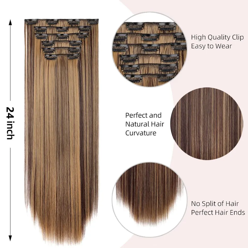 24Inch Clip in Hair Extensions Invisible Synthetic Extension 6PCS Long Straight Heat Resistant Clips on Hairpieces for Women — image 3