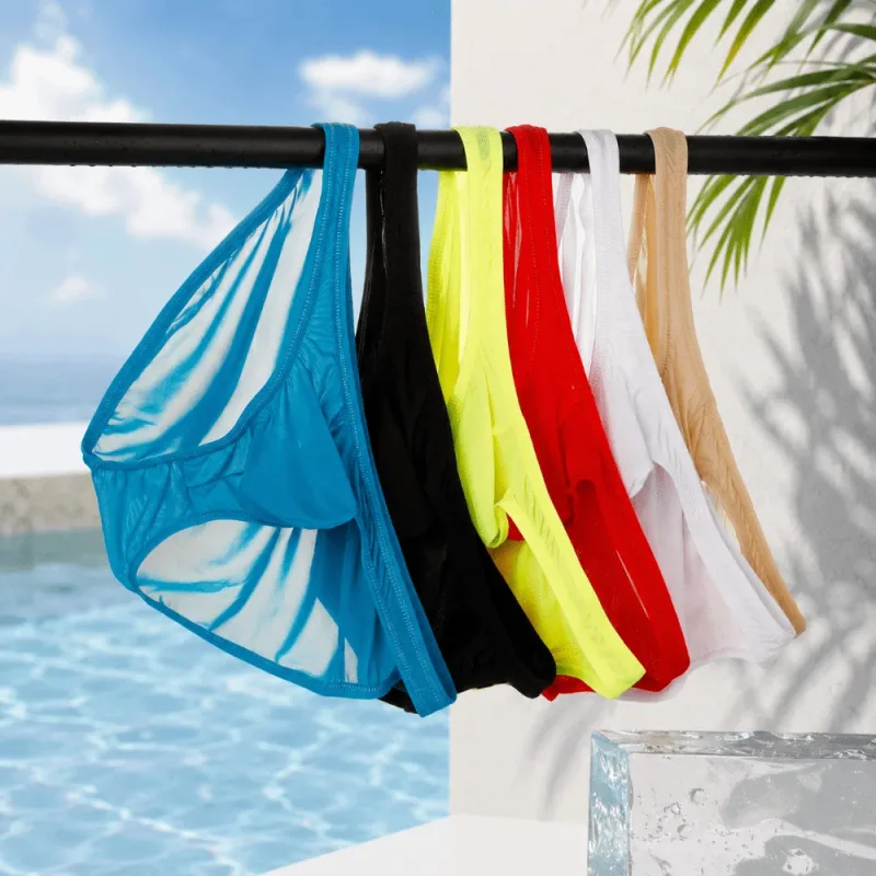 Schnell trocknende, ultradünne Slips aus Eisseide, niedrige Taille, nahtlos, für Herren, Unterwäsche, U-Beutel, Dessous, Netzhöschen, Reisen — image 14