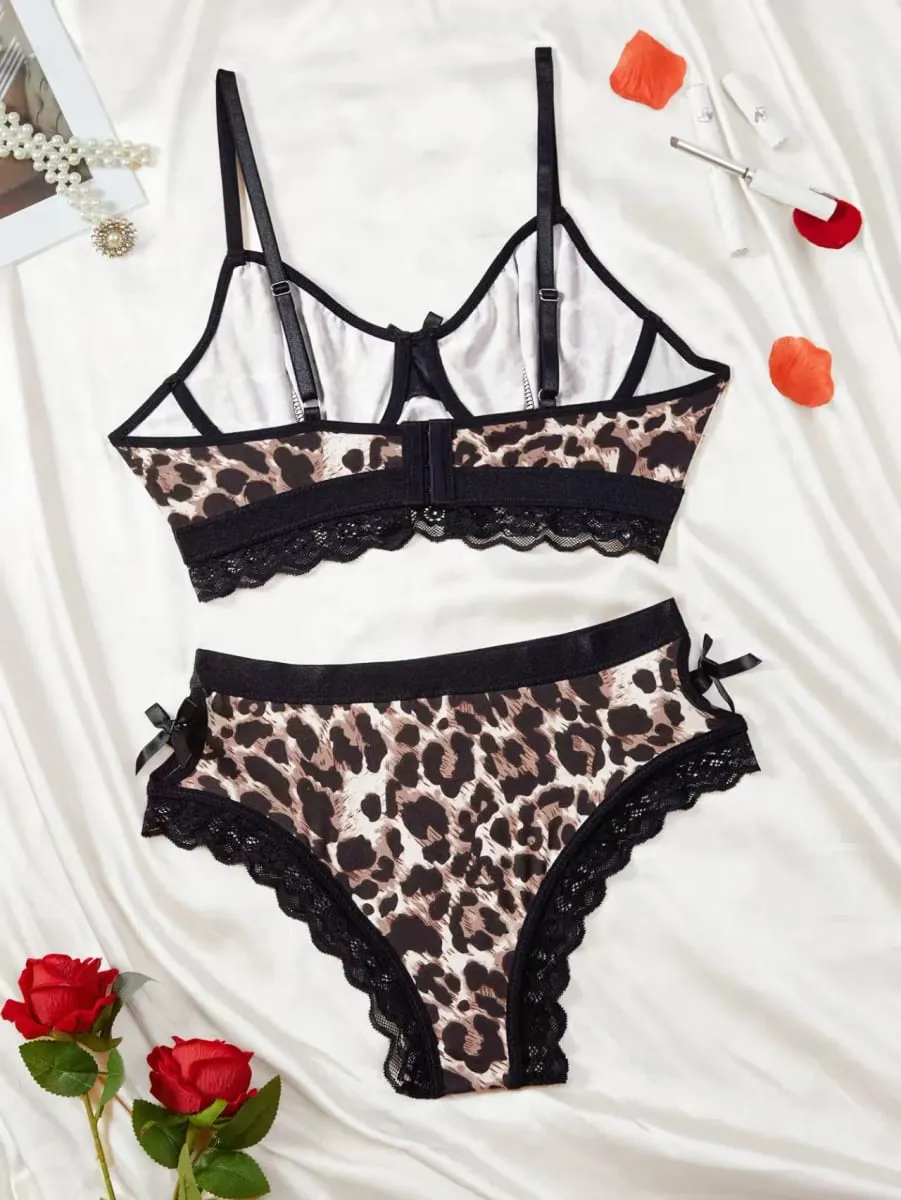 Sexy Leopard Print Lace Lingerie Set Seamless Push-up Bra for Full Bust Support — image 7