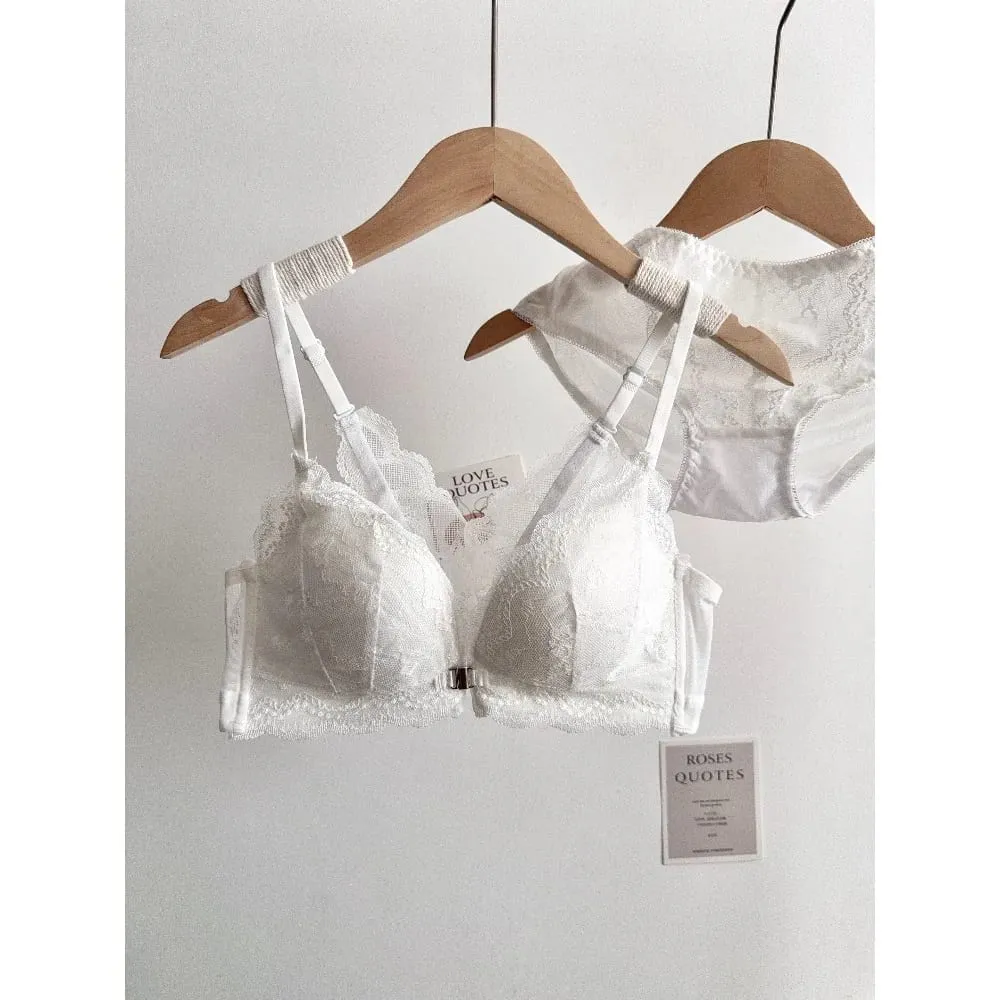 Women Small Bust Lace Bra Set Front Closure Wireless Beautiful Back Push‑Up Brassiere Soft Daily Lingerie Underwear Size 32‑38AB — image 3