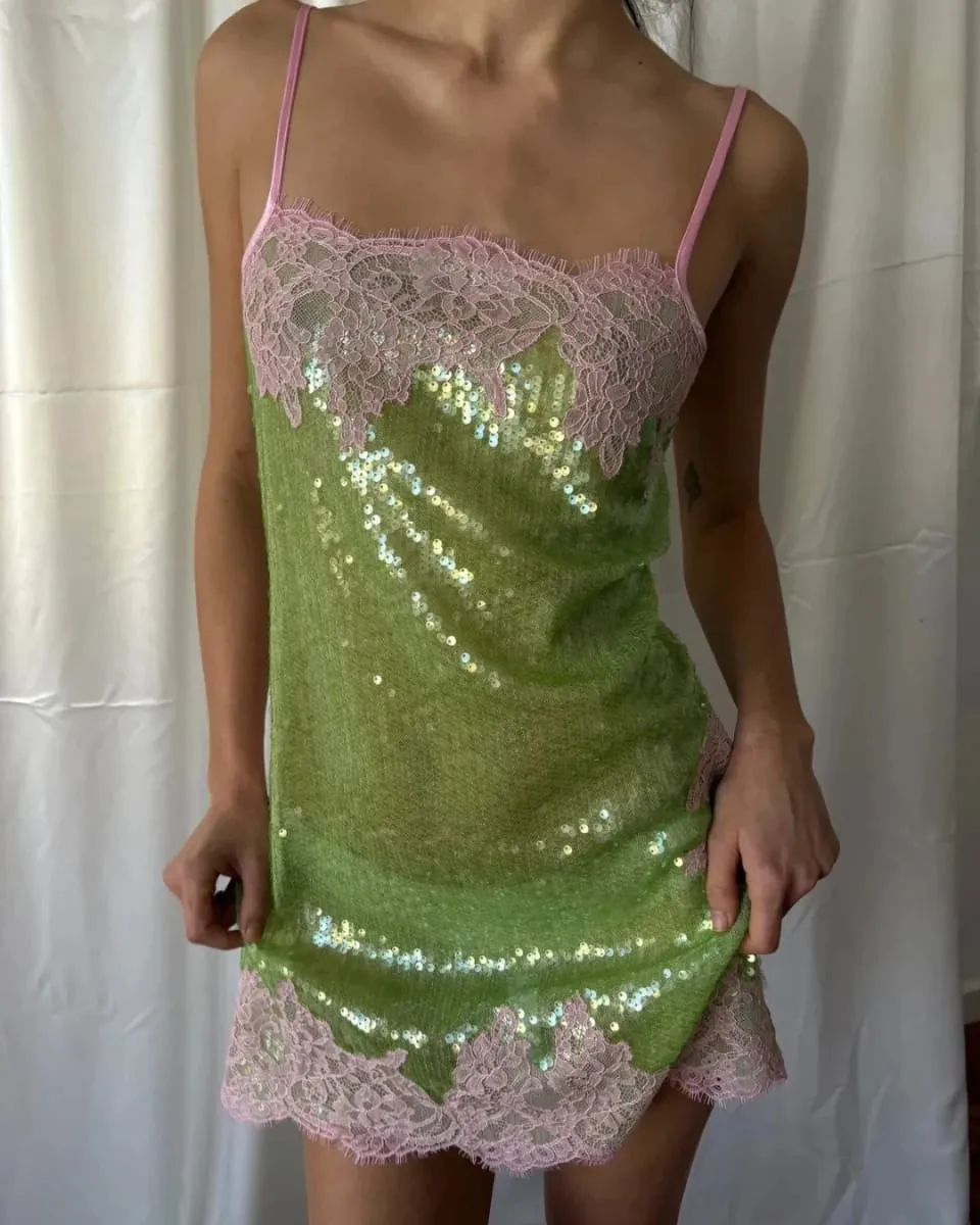 Women Floral Lace Sequin Mini Slip Dress Spaghetti Strap Sweetheart Neck Bodycon Robes 2026 Summer New Party Vacatio Dresses — image 5