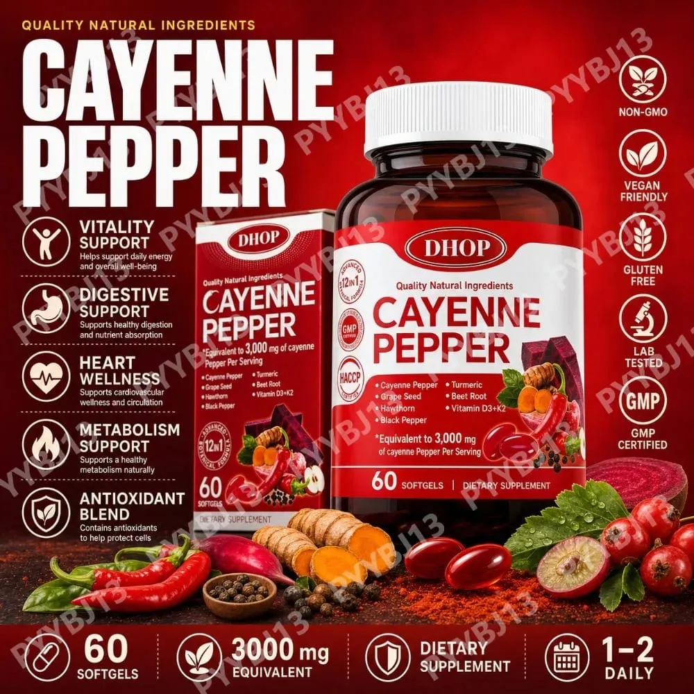 Cayenne Pepper Capsules -Daily Wellness Support- Pure Cayenne Pepper Extract - Capsaicin Supplements Vegan 60 Count unisex — image 1