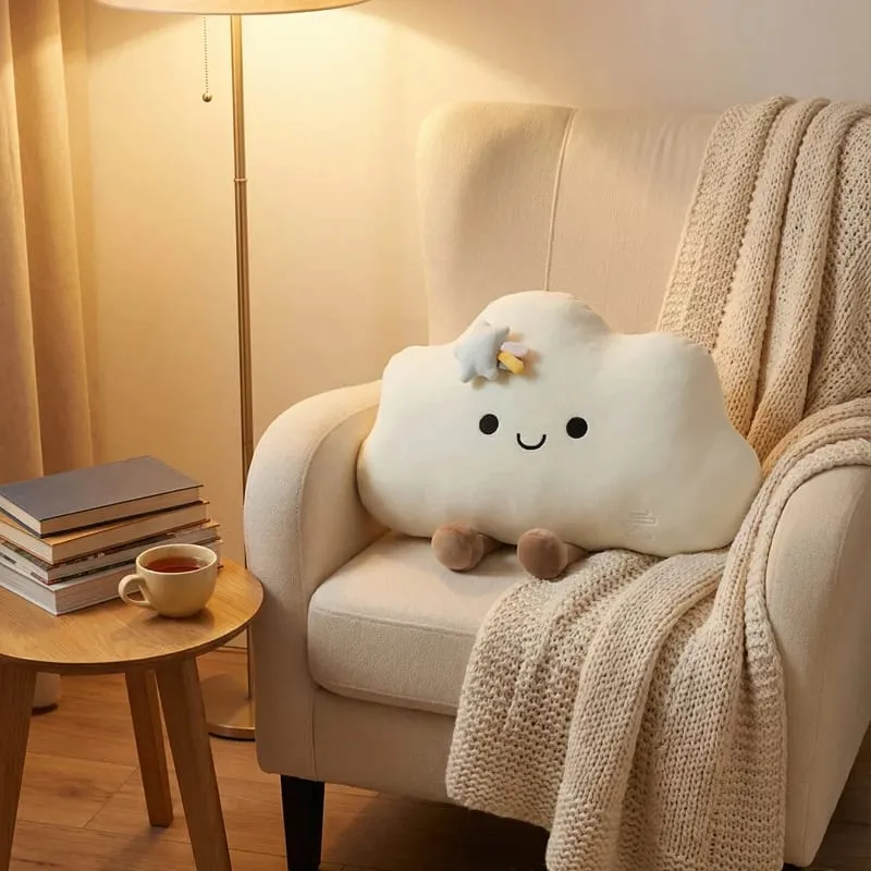 55*45CM Nordic Style Fluffly Soft White Blue Pink Weather Cloud Plush Toys Creative Stuffed Simulation Throw Pillow Sofa Cushion — image 7