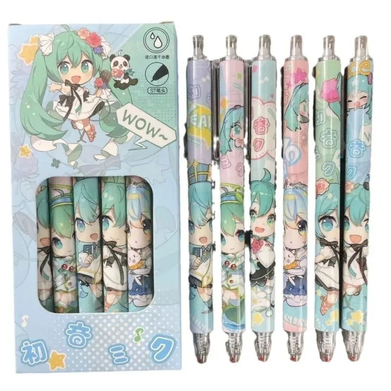 New Cute Cartoon Hatsune Miku Retractable Gel Pen Quick-Drying Black Ink Girly Aesthetic 0.5mm Black Writing Pen for Students — image 2