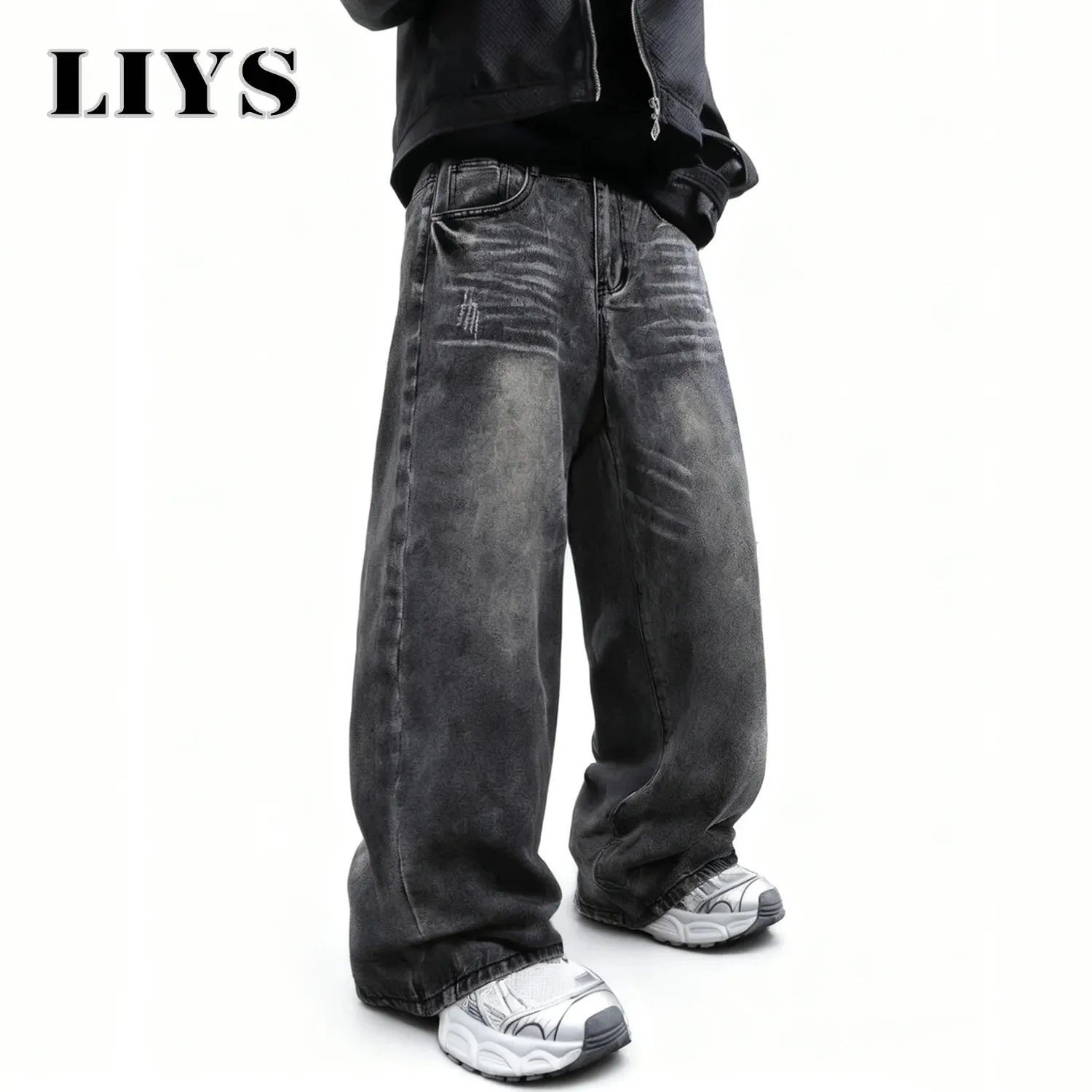 Men's Women's Retro Gray Ultra Baggy Wide-Leg Jeans Four Seasons Casual Oversized Loose Straight-Leg Denim Pants Unisex