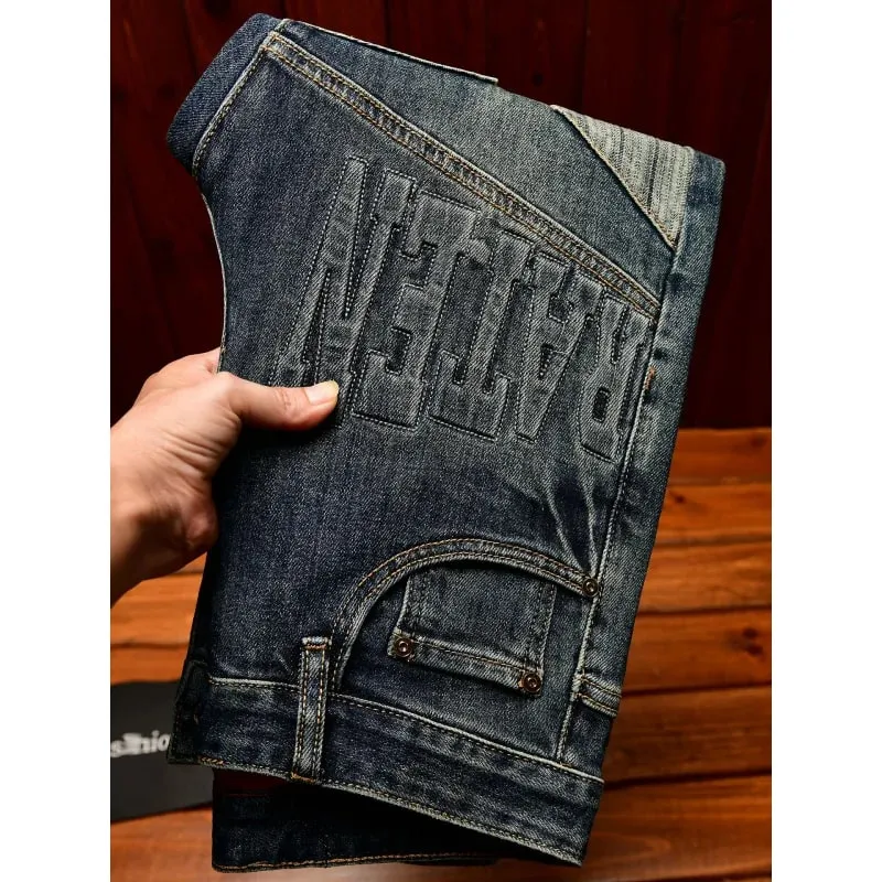 High end retro jeans for men slim fit small feet light luxury trend autumn style simple and casual long pants — image 1