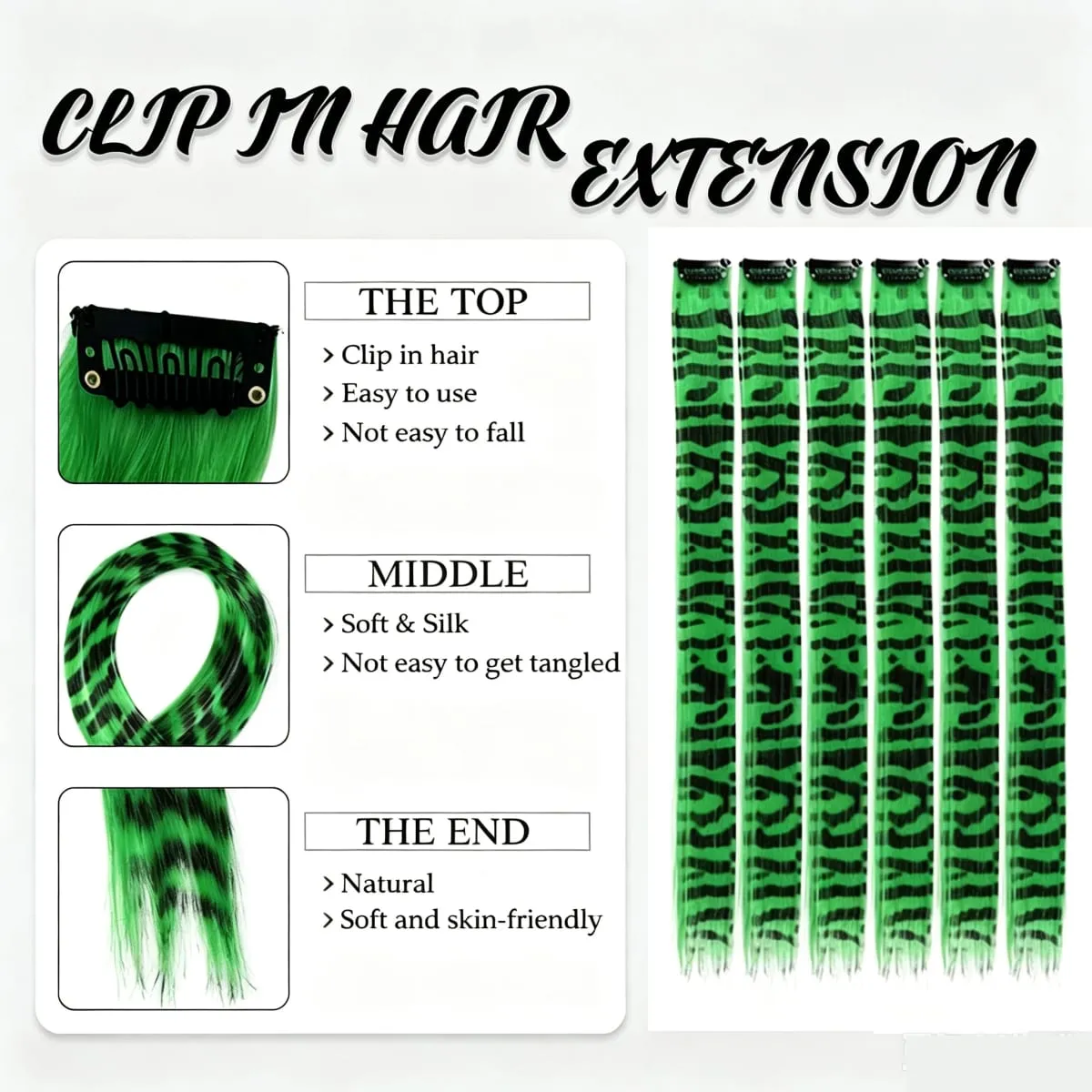 10pcs/set Stripe Printed Hair Colorful Long Straight Hair Pieces Synthetic Clip-in Hair Extensions for Daily Use Party Halloween — image 6