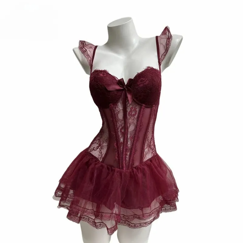 Women Camisole Sheer Mesh Fishbone Slim Crop Top Wired Bra Camis Festival Lingerie Sexy Lace Floral Embroidery Bow Corset — image 7