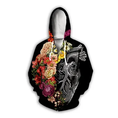 Flower Floral Pattern 3D Print Zipper Hoodies Men's Autumn Hooded Sweatshirts Oversized Streetwear Tracksuit Coat Man Clothing