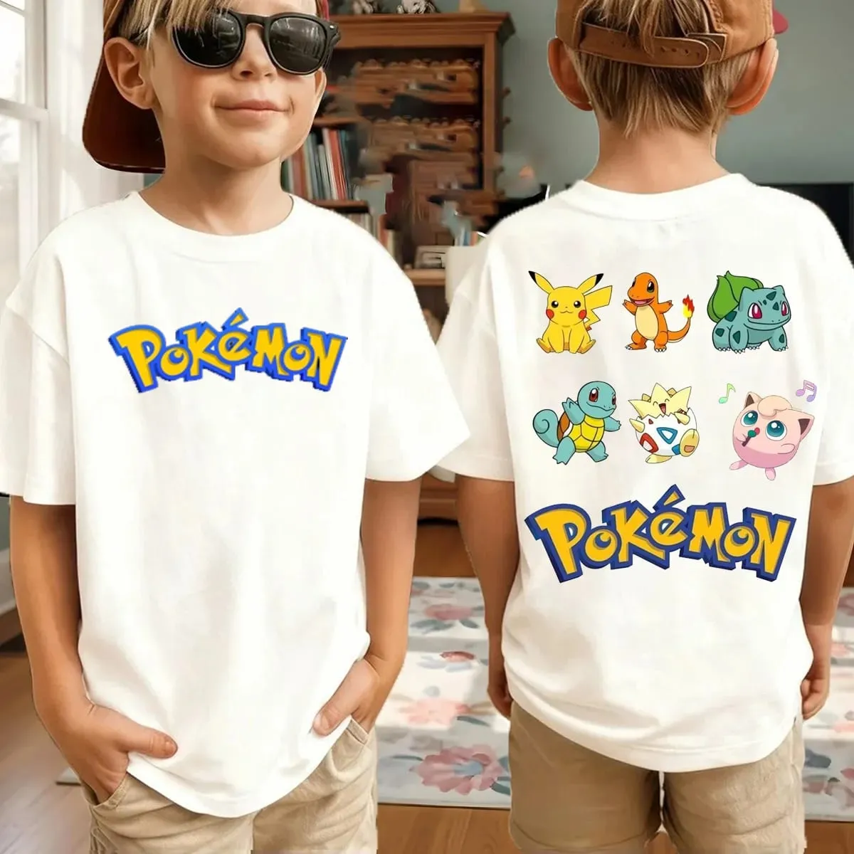 Summer Pokémon AnimeT-shirts Boys Pure Cotton Short-sleeved Top Casual Suitable for Both Boys and Girls Parent-child Outfits. — image 6