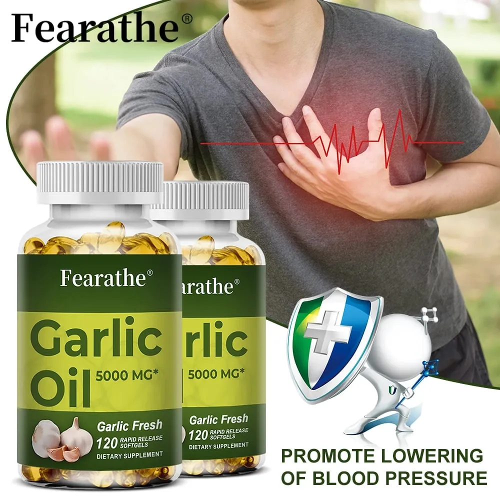 Olio di aglio Softgel 5000 Mg Circolazione cardiovascolare immunitaria Cuore Non aromatizzato Non OGM Integratore senza glutine — image 1
