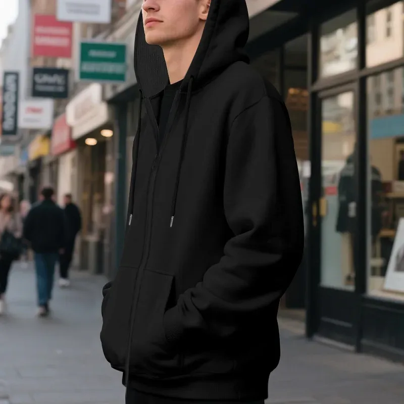 New 2026 Men's Autumn Casual Solid Long Sleeve Zipper Hooded Sweatshirt Coat Male Fashion Outdoors Sportswear Hoodies Jackets — image 4