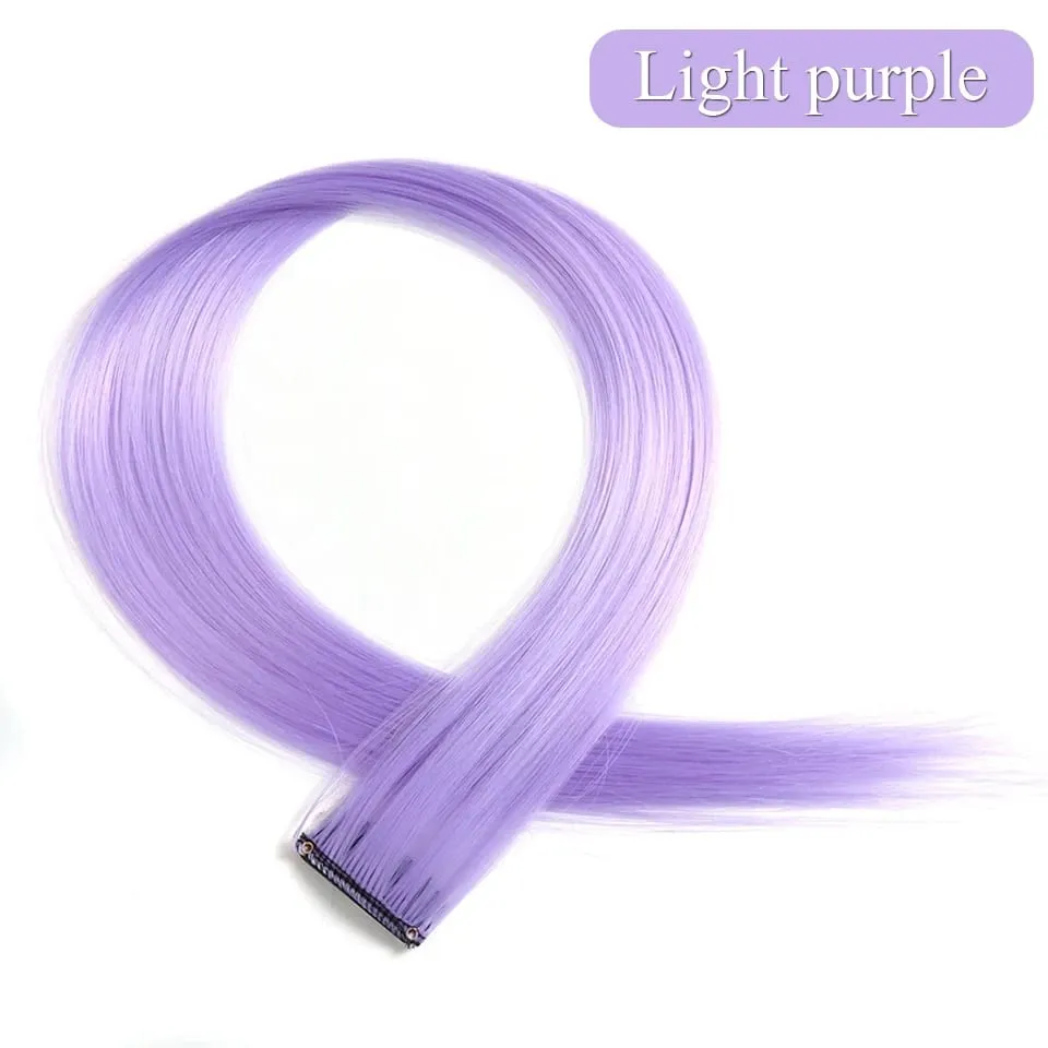 Colored Hair Extensions Synthetic 22Inch Straight Orange Green Clip in Hair Extension Rainbow Accessories Party Highlights Hair — image 14