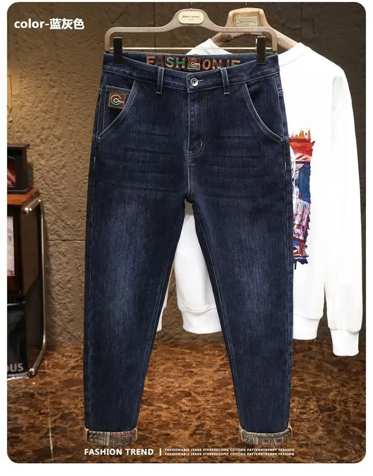 New Men's Slim Fit Jeans High-quality Pants Classic Blue Gray Black Casual and Simple — image 3