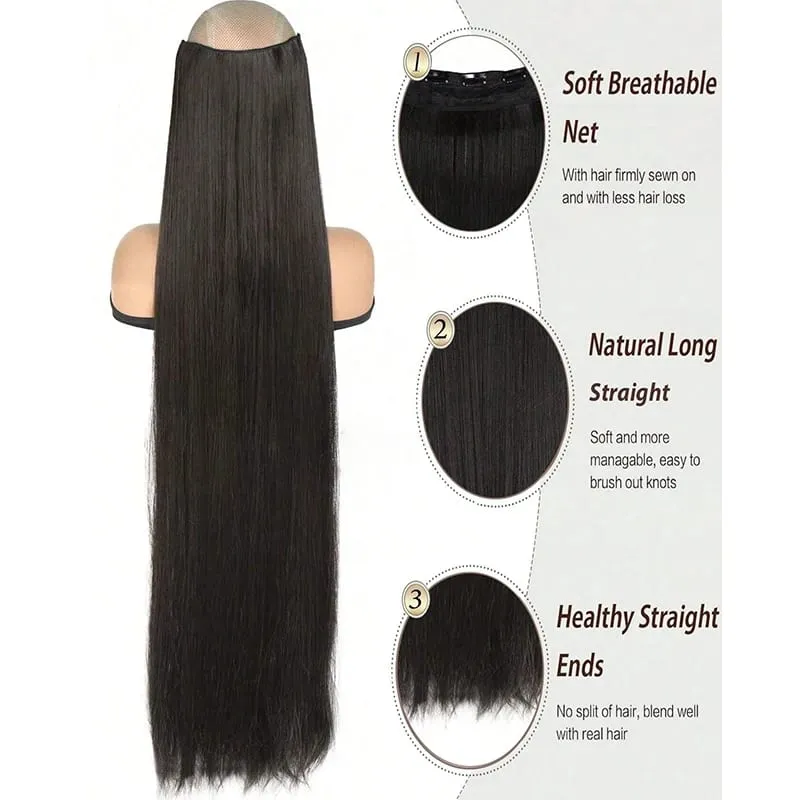 Long Straight 5 Clips Hair Extension 32 Inch Clip In Extensions Hairpieces For Women Synthetic Natural Straight Clip Hair Piece — image 4