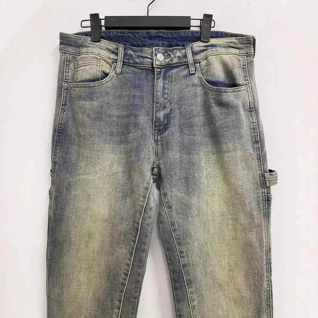 European American New Fashion Men's Solid Color Loose Straight Simple Basic Denim Trousers Mlae High Street Jeans Pants Clothes
