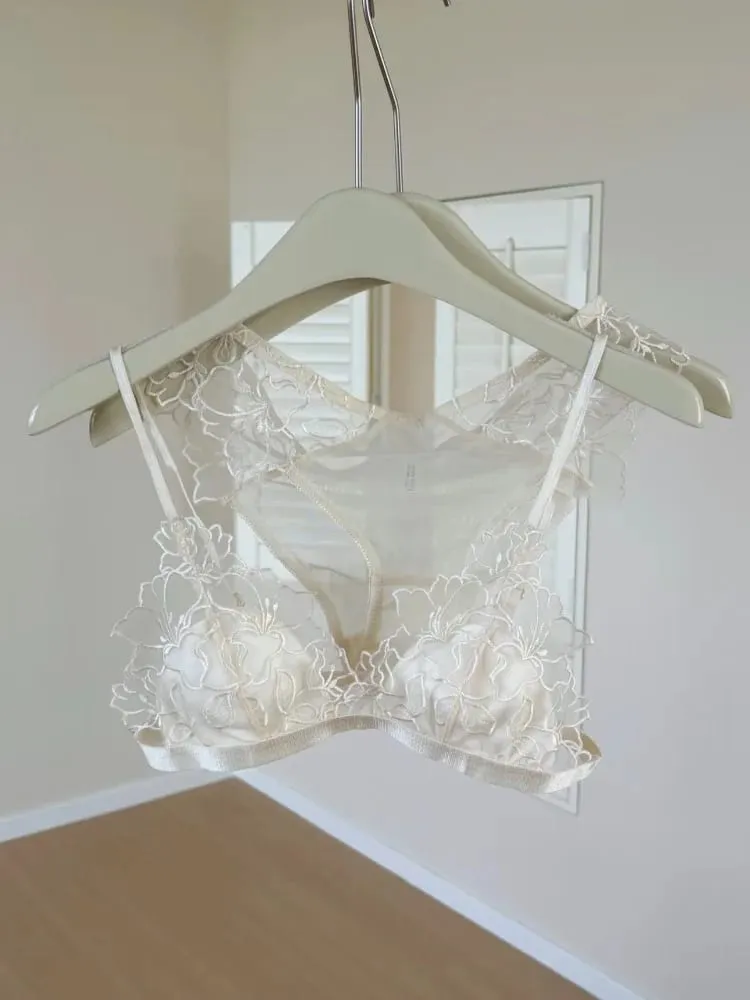  Elegant French Lace Bralette Wireless Triangle Cup No Underwire Thin Straps Small Bust Women Comfort Lingerie Set BANERDANNI — image 1