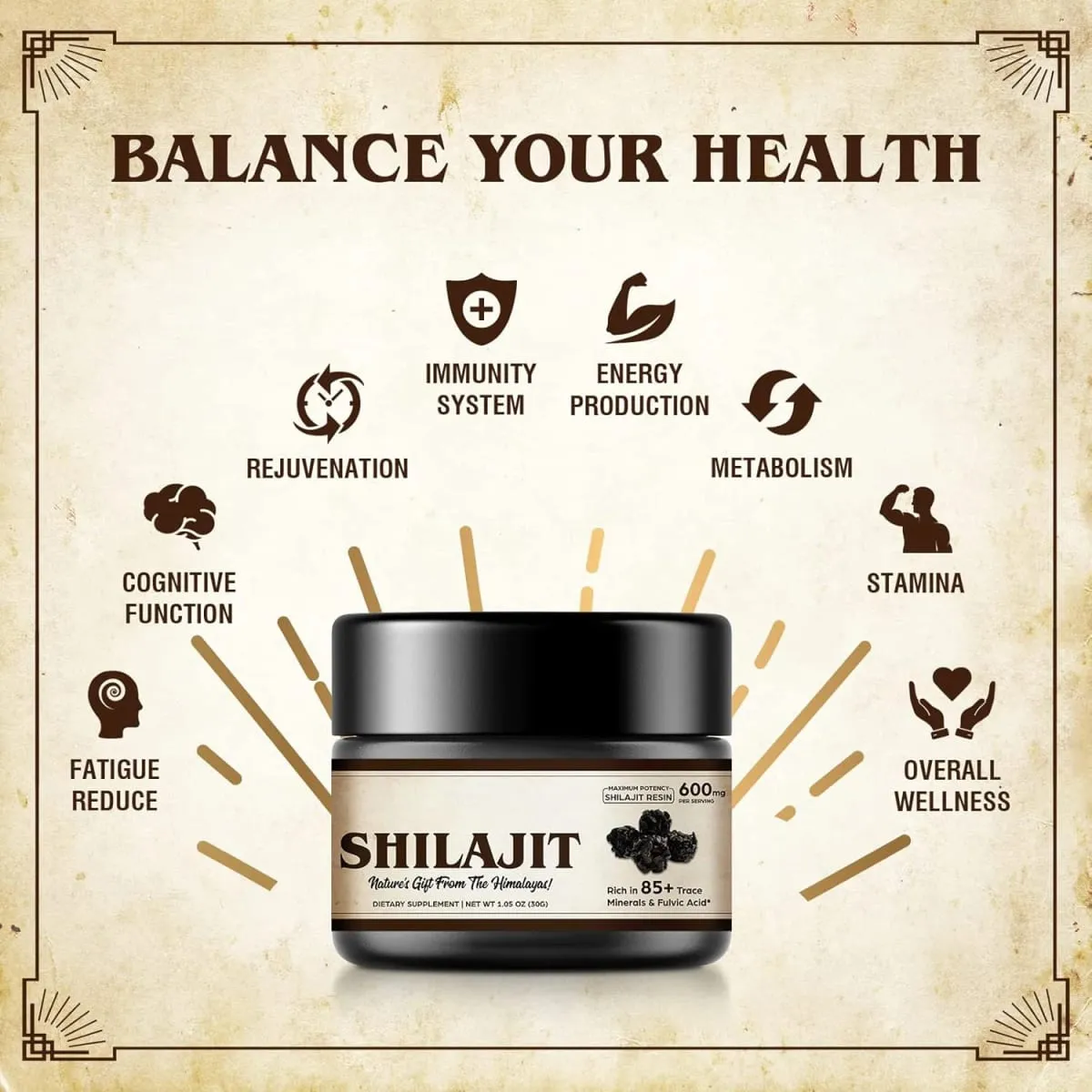 Shilajit Pure Himalayan Organic Shilajit Resin - 600mg Maximum Potency Natural Organic Shilajit Resin with 85+