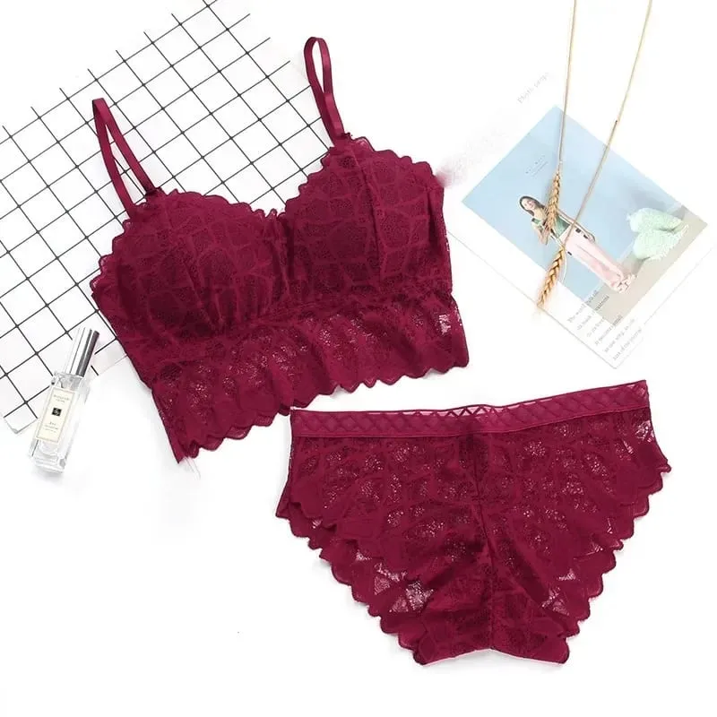 Women's Sexy Lace Push-up Bra Set Beauty Back Top Wire-Free Padded Solid Lingerie Panty Intimates Underwear