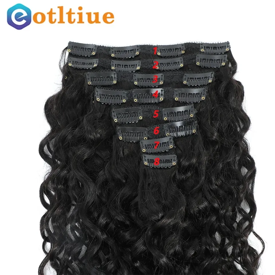 Water Wave Clip in Hair Extensions Real Human Hair Deep Curly Clip Ins for Women 8Pcs 120G Brazilian Remy Human Hair Extensions