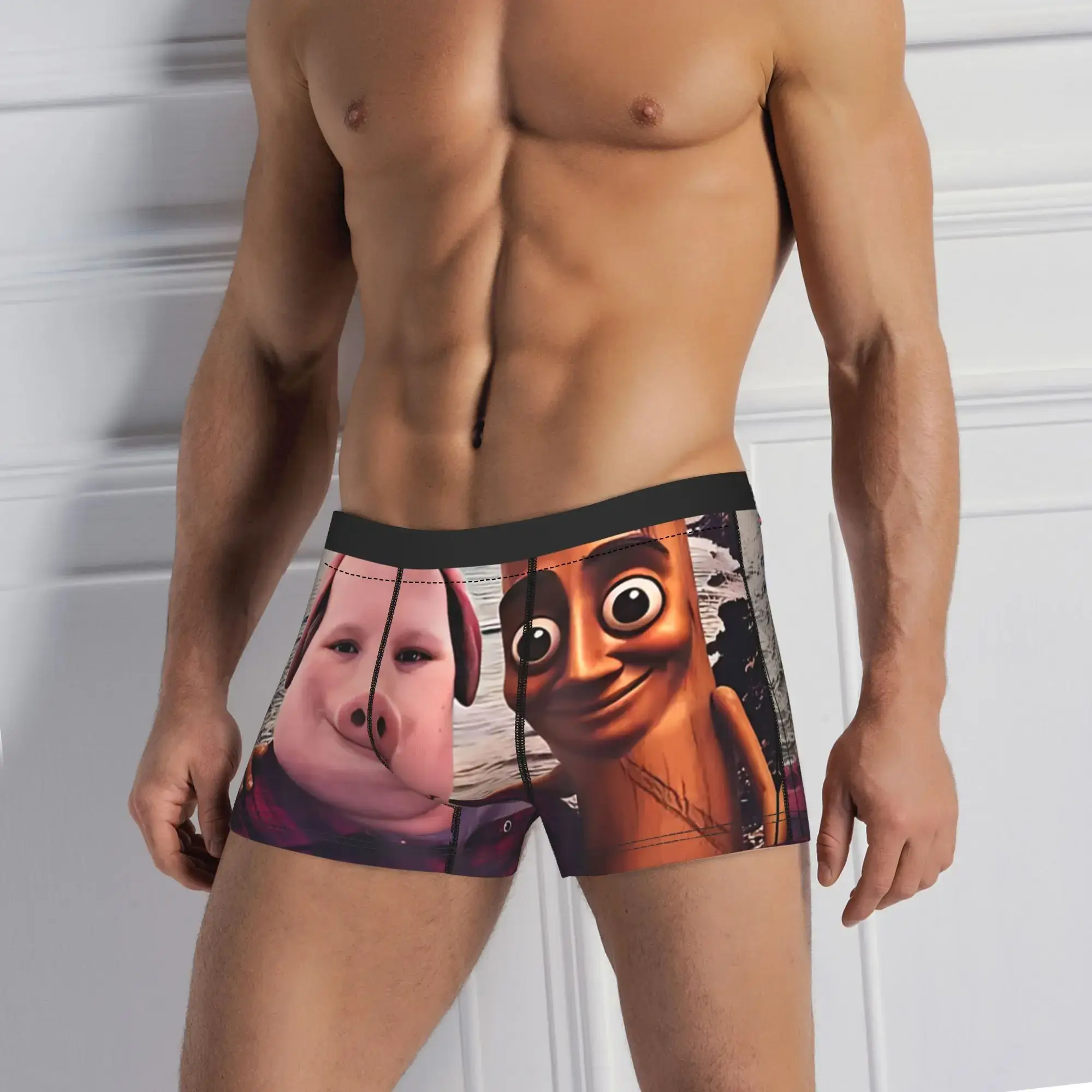 John Pork Tung Tung Sahur Calling Brainrot Meme Boxer Brief Underwear Trenky Man Comfortable Boxer Shorts Plus Size Panties — image 1