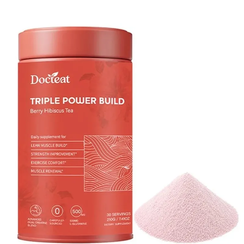 Docteat Berry Hibiscus Tea Creatine Powder with Creatine HCL and L-Glutamine Supports Hydration and Electrolytes 30 Servings