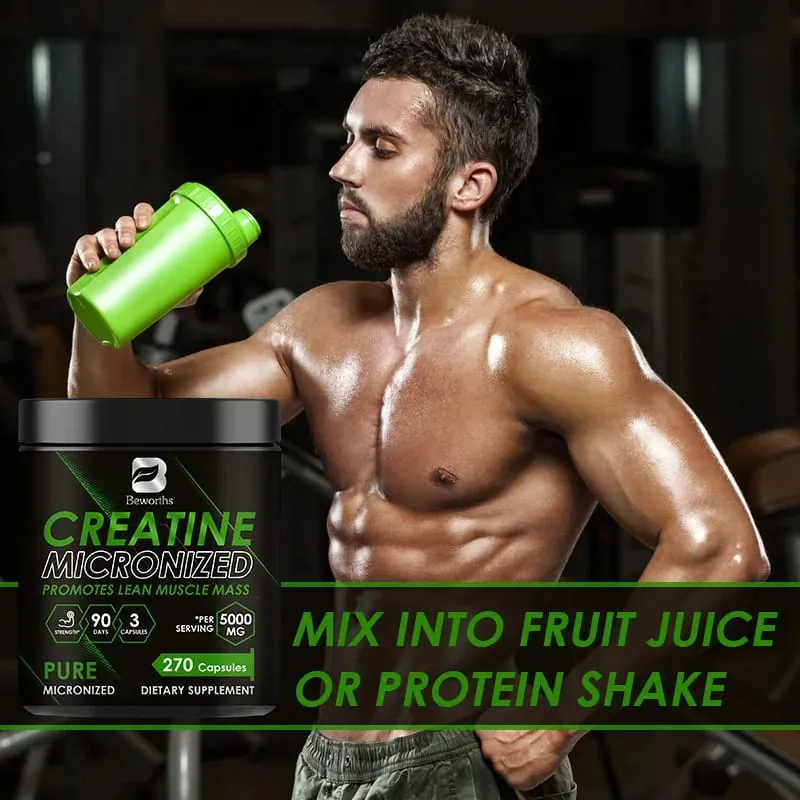 Beworths creatina monohidratada em pó 5000 mg para pré-treino, construção muscular, energia celular, cérebro, saúde imunológica para academia