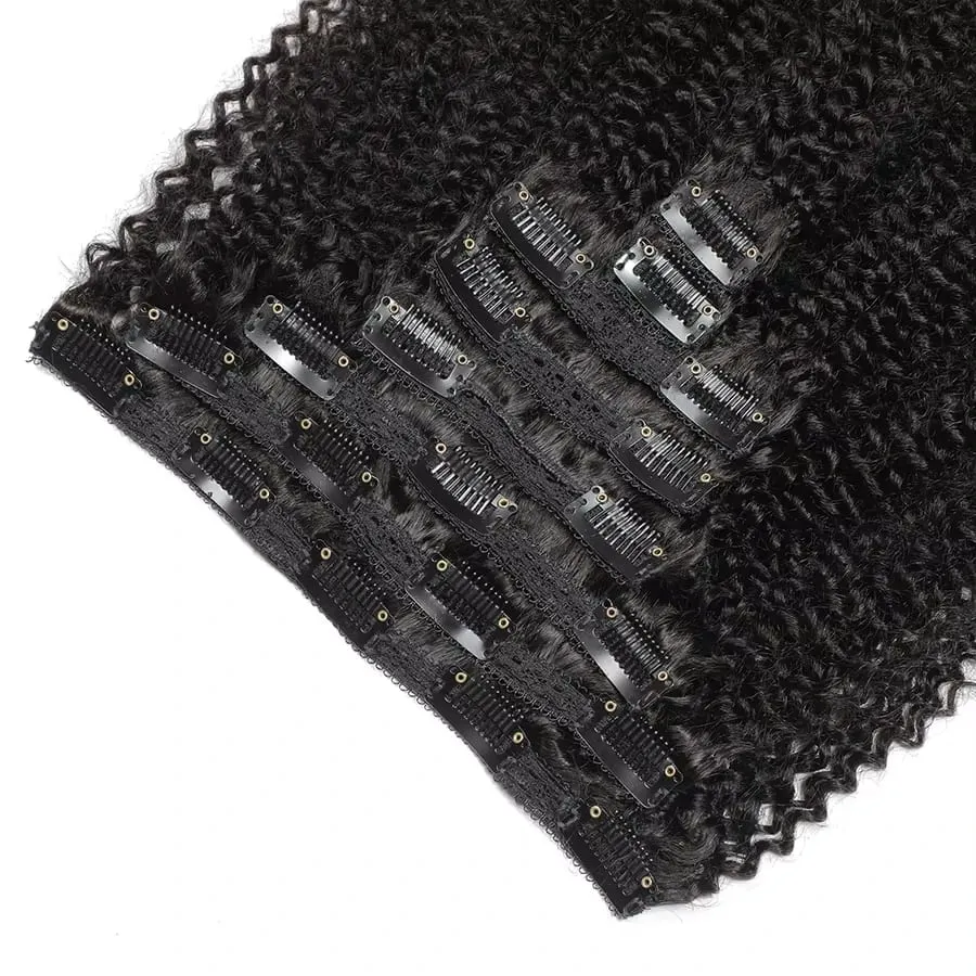 Real Remy Afro Coily Clip In Human Hair Extensions Unprocessed 4B 4C Afro Kinky Curly Clip Ins For African Americans Black Women — image 5