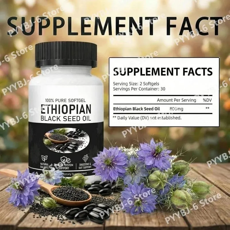 Ethiopian Black Seed Oil Organic Cold-Pressed Immune Support Supplement 60 Softgels for Joint Health & Antioxidant Protection — image 2