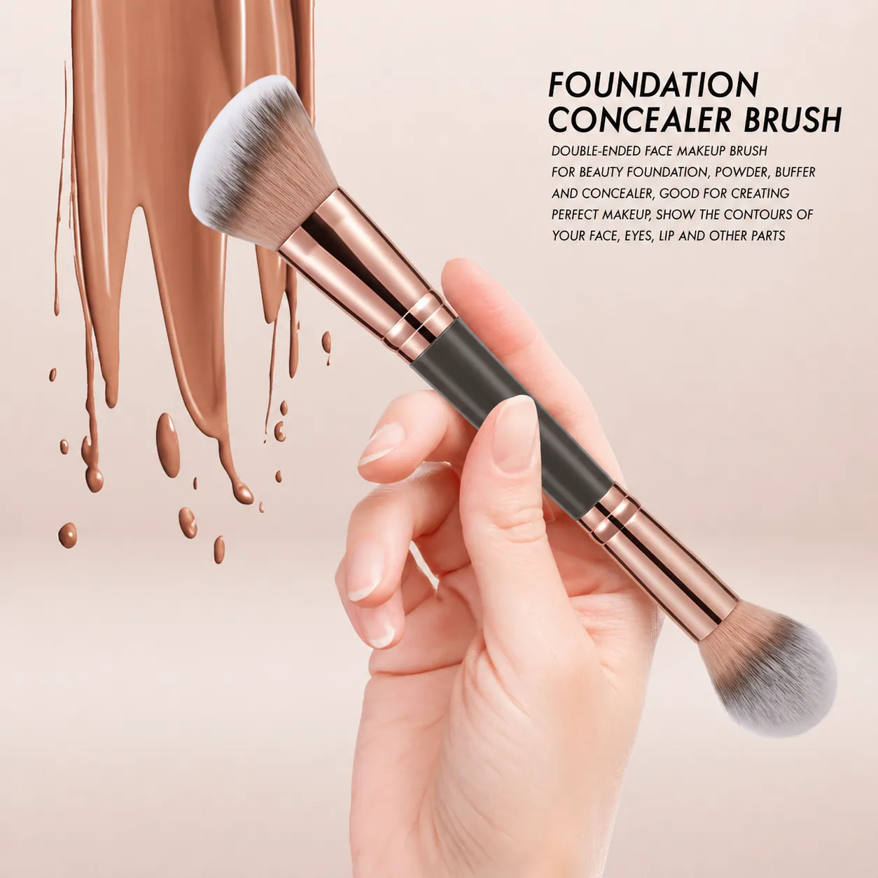 Berus Bronzer Berhujung Dua Berus Kontur Bersudut & Bulat untuk Campuran Kecantikan Serbuk Cecair Penyamar Krim Kosmetik — image 2