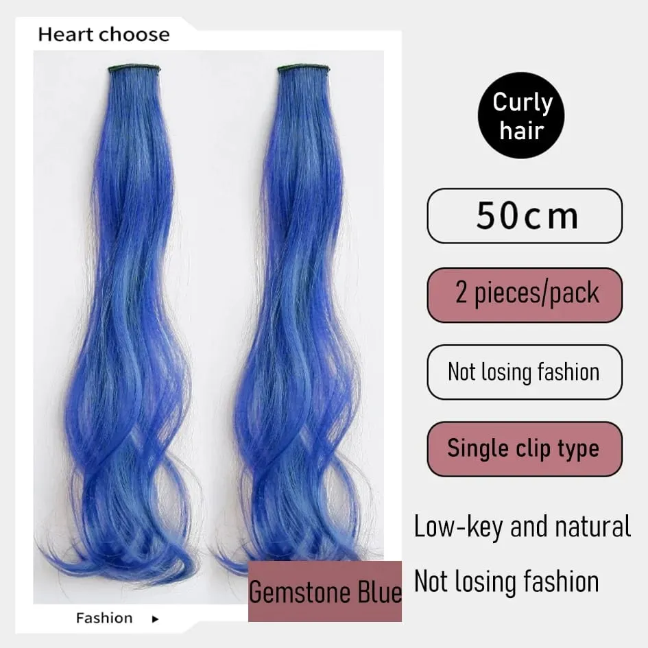 Synthetic 2 Pieces/Set 50cm Colored Curly Hair Extensions Water Wave Pink/Blue/Purple Halloween/Christmas Wig — image 9