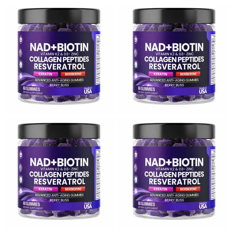 Biotin Collagen Gummies with NAD+ Resveratrol Vitamin D3 K2 Zinc Daily Beauty Wellness Supplement 60 Count Berry Flavor — image 9