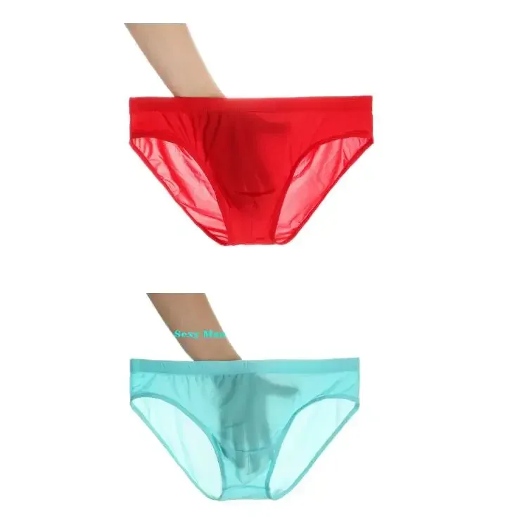 2PCS Ultra Thin Ice Silk กางเกง Plus ขนาด M-4XL สีทึบเยาวชนโปร่งแสงต่ำเอว Breathable เซ็กซี่ชายกางเกง